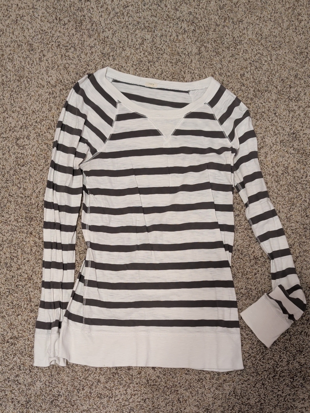 J. Crew White and Black Striped Raglan Long-Sleeve Tee